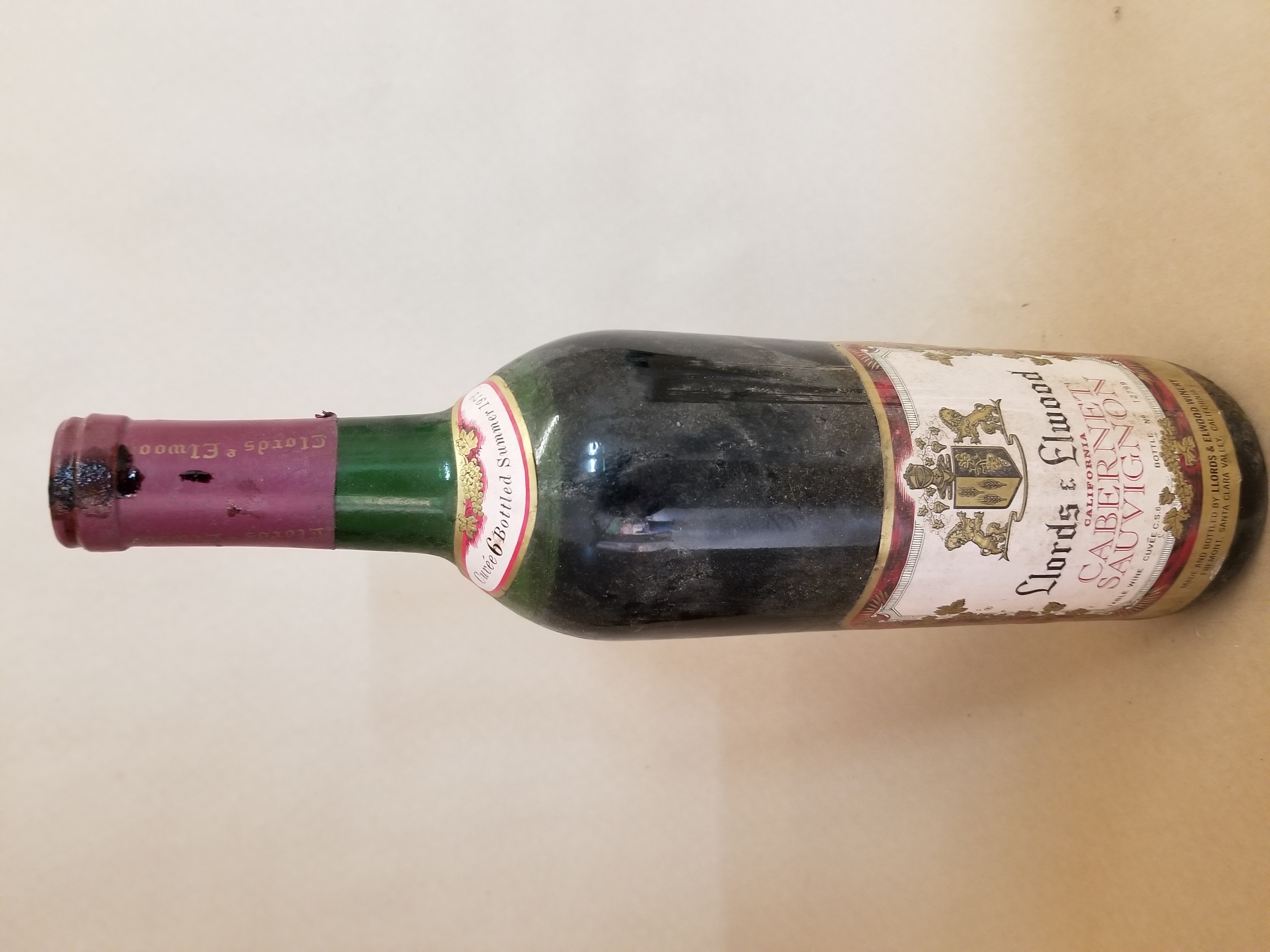Rare Wine: Llords & Elwood Cabernet Sauvignon, Napa Valley (Low Fill) USA 1972 LARGE