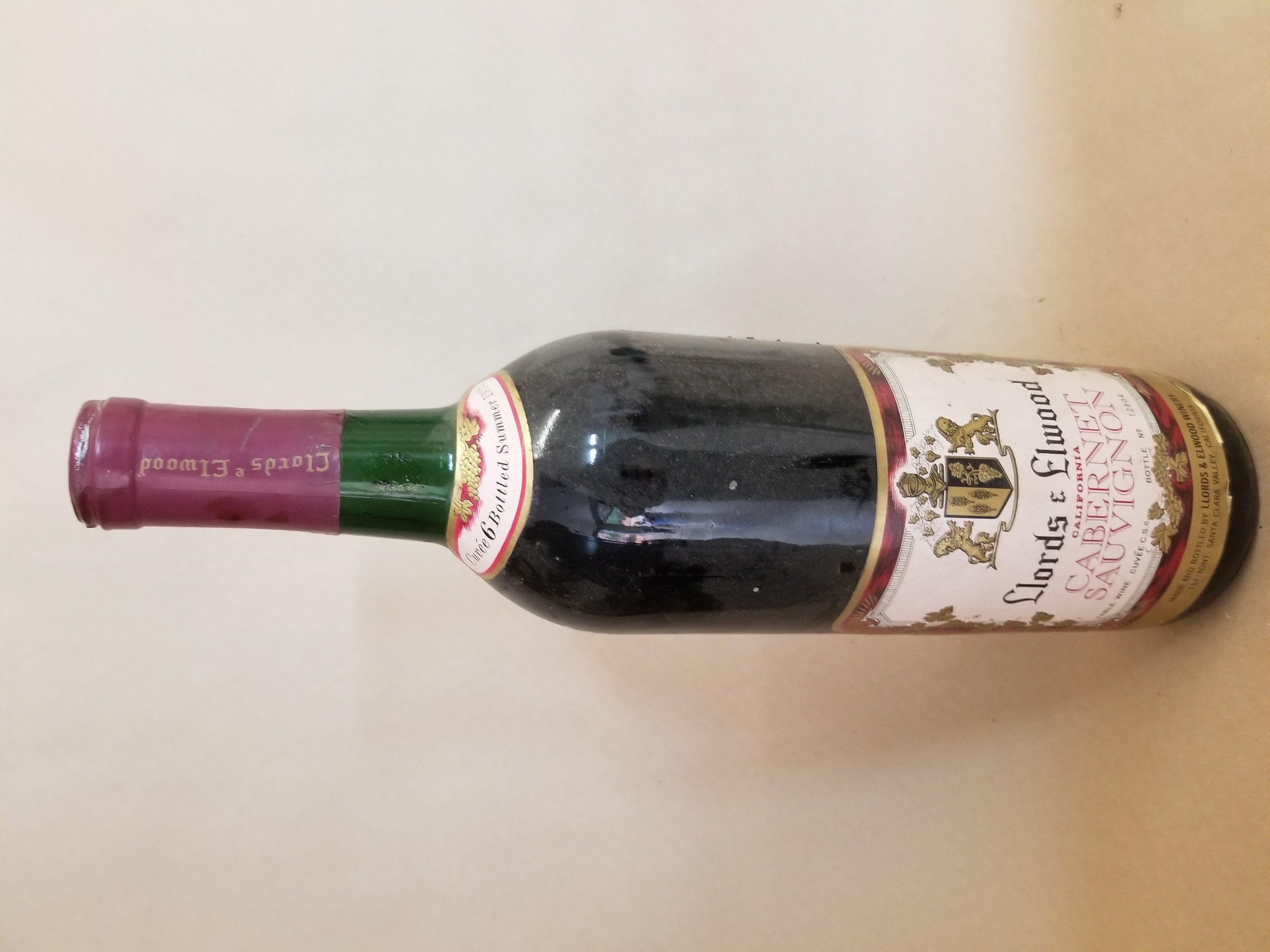 Rare Wine: Llords & Elwood Cabernet Sauvignon, Napa Valley (Low Fill) USA 1972 THUMBNAIL