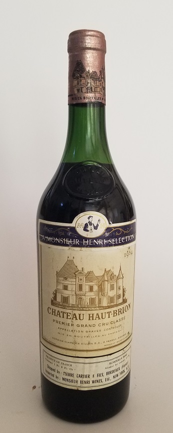 Rare Wine Bottle: 1964 Chateau Haut-Brion, Pessac-Leognan, France LARGE
