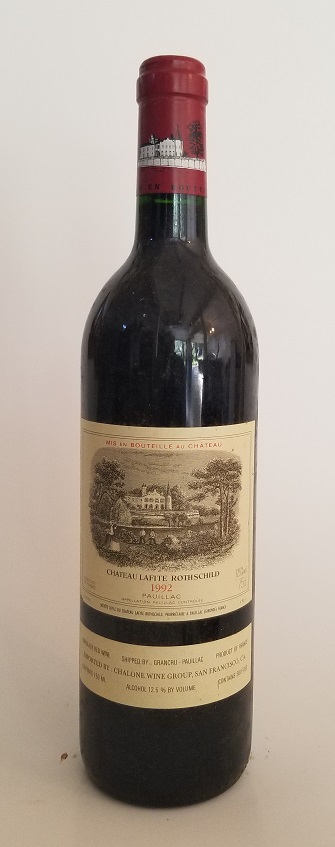 Rare Wine Bottle: 1992 Chateau Lafite Rothschild, Pauillac, France LARGE