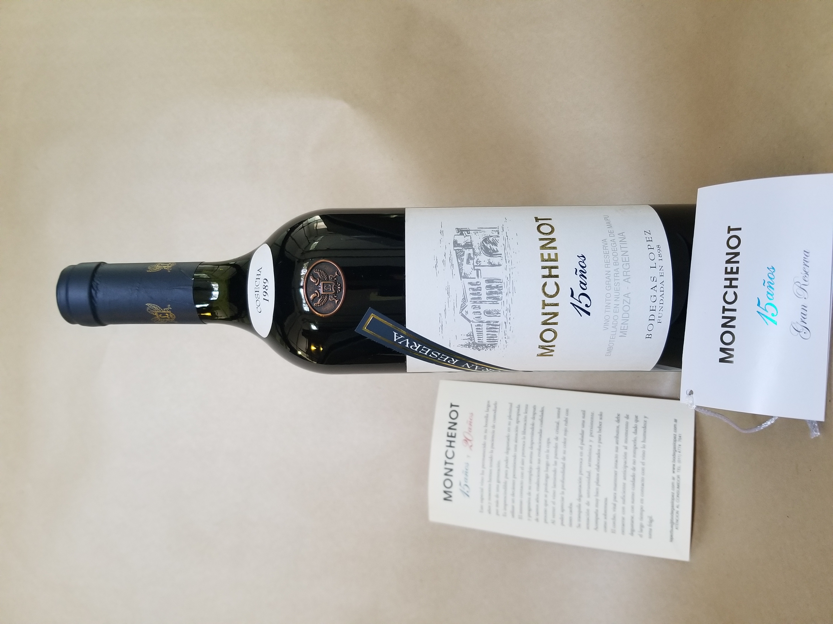 Rare Wine: Bodegas Lopez Montchenot Vino Tinto 15 Anos Gran Reserva, Mendoza Argentina 1989 LARGE