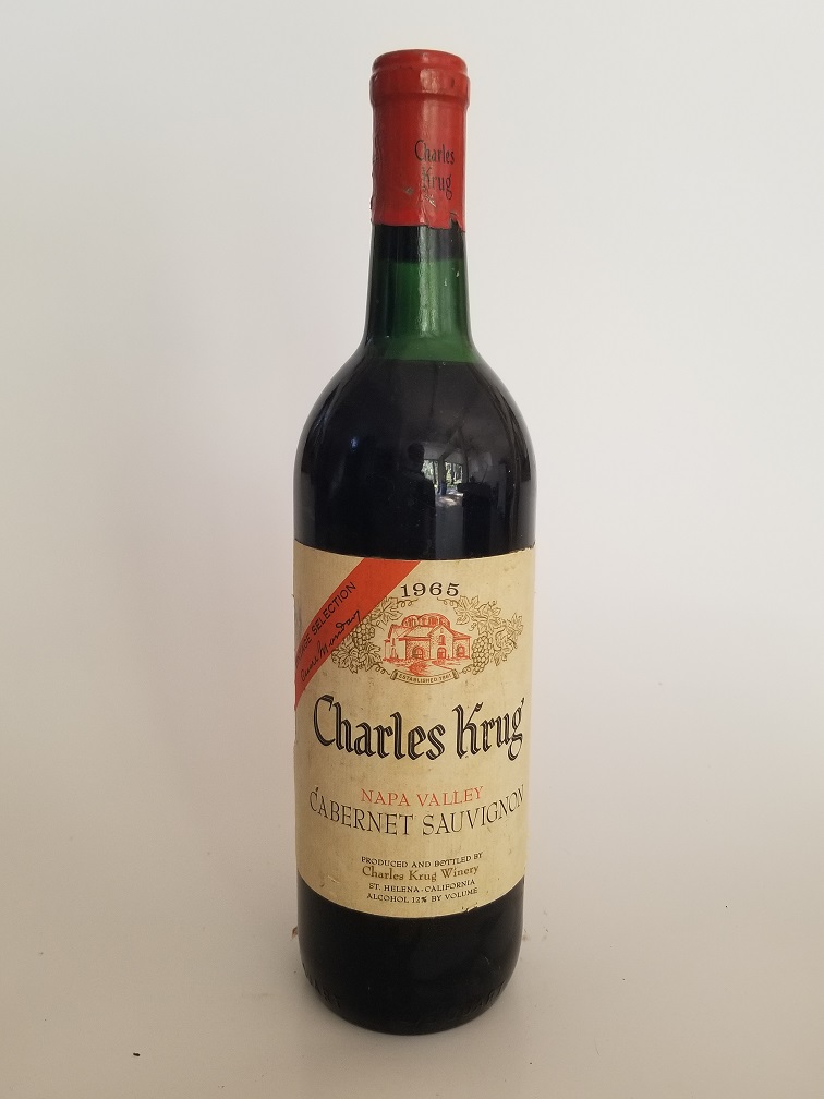 Rare Wine Bottle: 1965 Charles Krug Peter Mondavi Family Cabernet Sauvignon, Napa Valley, USA THUMBNAIL