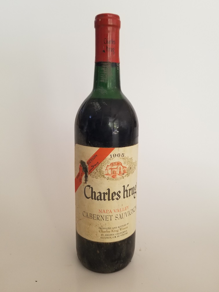 Rare Wine Bottle: 1965 Charles Krug Peter Mondavi Family Cabernet Sauvignon, Napa Valley, USA LARGE