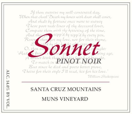 Wine Label: Sonnet Wines 2017 Pinot Noir Muns Vineyard, Santa Cruz Mountains THUMBNAIL