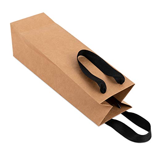 Wine Gift Bag - Brown Kraft Paper with Logo, Black Cloth Handle MAIN