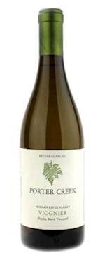 Bottle of Porter Creek Viognier, with a dark green foil. MAIN