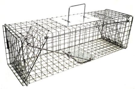Skunk, Opossum, Prairie Dog - Galvanized Metal Live Animal Trap with 1 x 1 Wire Grid & 2 Trap Doors THUMBNAIL