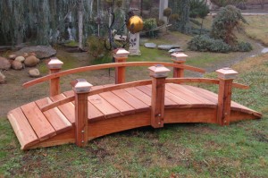 Short Post Bridges - Hand Made Natural 100% Redwood Bridges For Gardens, Paths, & Ponds THUMBNAIL