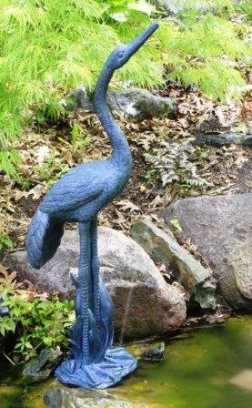 Standing Crane Poly Resin Spitter w/pump for Water Gardens & Ponds MAIN