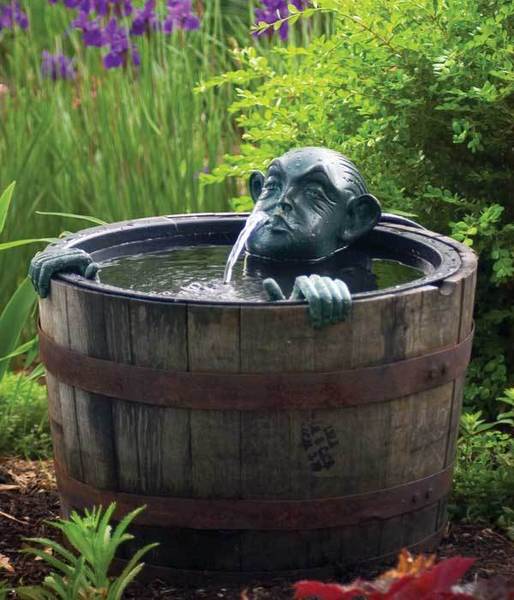 Man in Barrel - Poly Resin Spitter w/pump for Water Gardens & Ponds THUMBNAIL