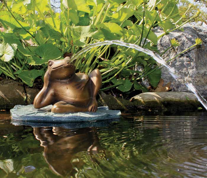 Lazy Frog on Lily Pad - Poly Resin Spitter w/pump for Water Gardens & Ponds LARGE