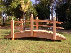 8' Span Hand Made Natural 100% Redwood Bridges For Gardens, Paths, & Ponds THUMBNAIL