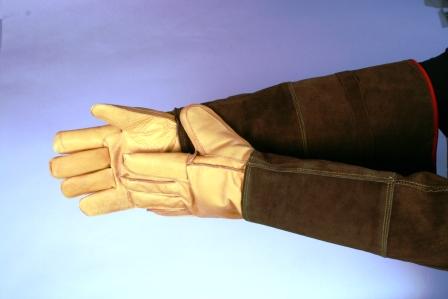 Tough Elk Hide Animal Handling Gloves with 23 Inch Kevlar Lined Gauntlet LARGE