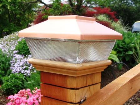 Copper Top Solar LED Light 4" x 4" Post Caps for Bridges, Fences, Decks, & Posts THUMBNAIL