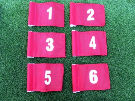 White Numbered - Red Jr. (8" L x 6" H ) Marker Flags For Golf & Putting Green Applications THUMBNAIL