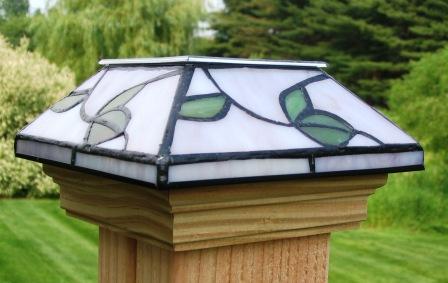 Solar Led Tiffany Style Delicate Leaf Light 4 X Post Caps For View Enlarged Image