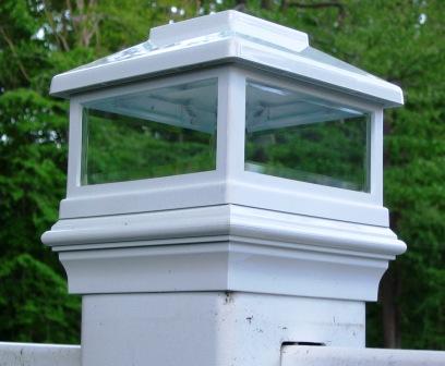 White Solar LED Post Light Cap ( for true 5" x 5" posts) on Bridges, Fences, Decks, & Posts THUMBNAIL