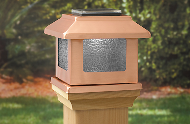 Convertible Solar LED Light 4" x 4" Solid Copper Square Post Caps for Bridges, Fences, Deck THUMBNAIL