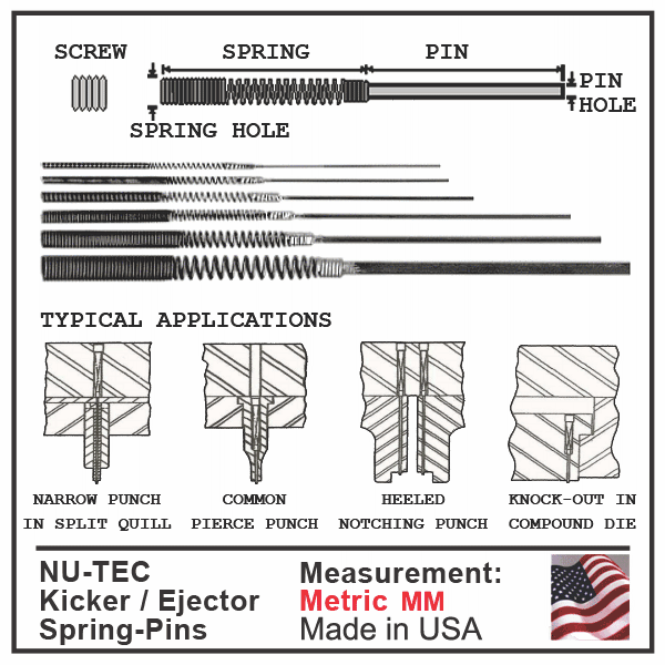 Kicker Spring Pin, Nu-Tec Metric : KPM-508 KPM-660 KPM-1040 KPM-1400 ...