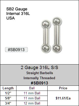 SB0913, 2 Gauge Barbells MAIN