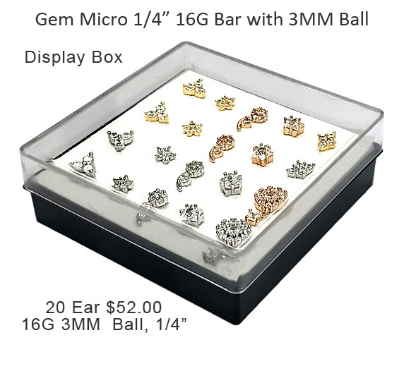 Ear1000, 1/4" Post x 16G Micro Fancy Gem Ball MAIN