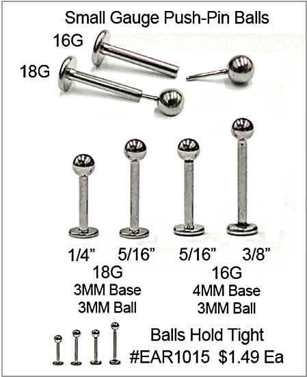 EAR1015 3mm, 4mm Flat Back, Push Pin Solid Ball MAIN