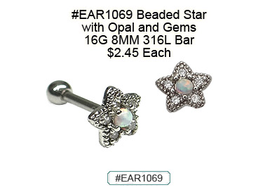EAR1069 Beaded Star S5 Gem Opal Center Ball End (BE) MAIN