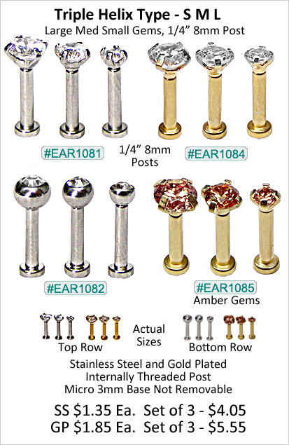 EAR1081, EAR1082 16G Triple Helix Gems Flat Back MAIN