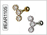 EAR1105 EAR1106 3-Gem SS Rose Gold 3mm Ball End Ear THUMBNAIL