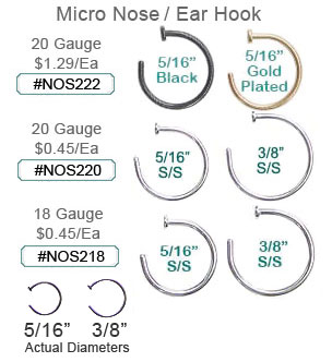 NOS220 NOS218 Nose Hook 20G 18G BLK GP SS MAIN