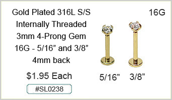 SL0238 16G Gold Plated Gem Labret MAIN