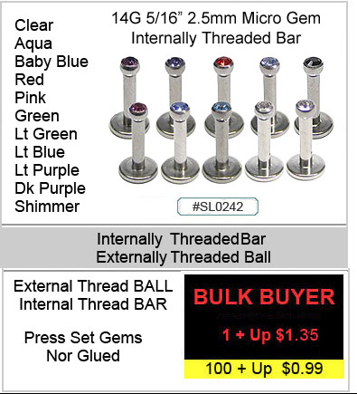 SL0242, 14G Internally Threaded Mini-Gem Labret MAIN