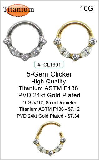 TCL1601 5-Gem Titanium ASTM F136 Clickers MAIN
