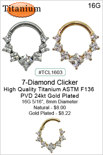 TCL1603 7-Diamond Titanium ASTM F136 Clickers MAIN