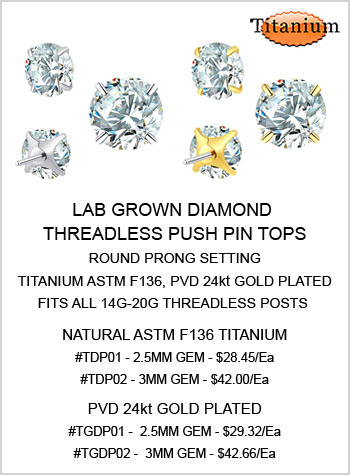 #TDP01 Lab Grown Diamond Push Pin Top Titanium ASTM F136 MAIN