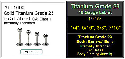 #TL1600, 16G Titanium Labret TL1600 MAIN