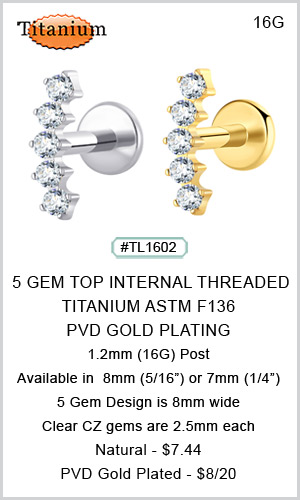 TL1602 5-Gem Titanium ASTM F136 16G Labret MAIN