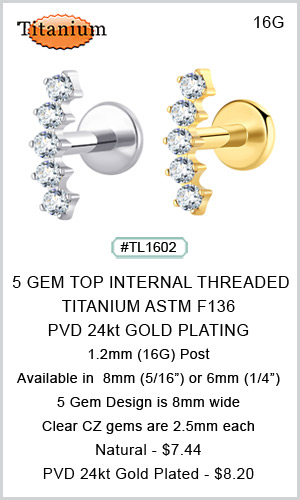 TL1602 5-Gem Titanium ASTM F136 16G Labret MAIN
