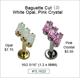 TL1622 3-Baguette Top Flat Back (FB) White Opal Clear Gem MAIN