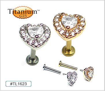 TL1623 16G Titanium Hearts Push Pin Flat Back Ear Labret MAIN