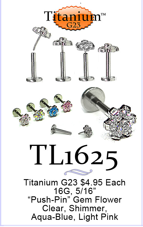 TL1625 16G Titanium Flat Back Push Pin Multi-Gem Flower MAIN