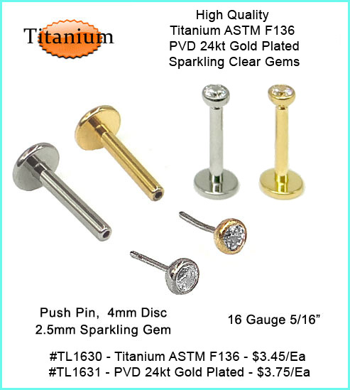 TL1630  Titanium ASTM F136 Push Pin Bezel Set Gem MAIN