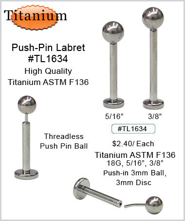 TL1634 3mm Push Pin Ball ASTM F136 Titanium 18G MAIN