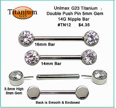 TN12 14G Titanium Nipple 2-Gem Push Pins MAIN