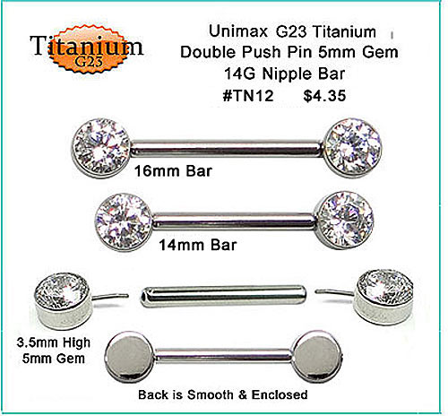 TN12 14G Titanium Nipple 2-Gem Push Pins MAIN