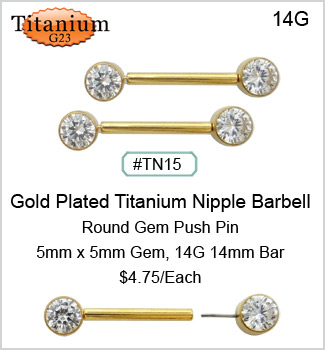 TN15 14G Gold Plated Titanium Nipple Barbell MAIN