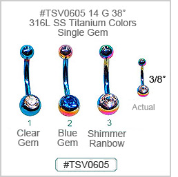 TSV0605, 14G 316L Titanium Color Single Gem Navel MAIN