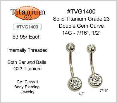 TVG1400 Titanium G23 Body Piercing JewelryDouble Gem Curve MAIN
