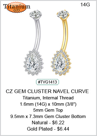 TVG1413 Titanium 23 - Multi Gem Cluster Navel MAIN