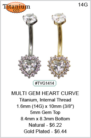 TVG1414 Titanium 23 - Multi Gem Heart Navel MAIN